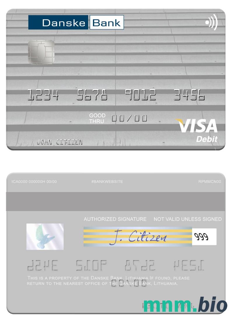 Lithuania Danske Bank visa debet karta przykład w formacie PSD